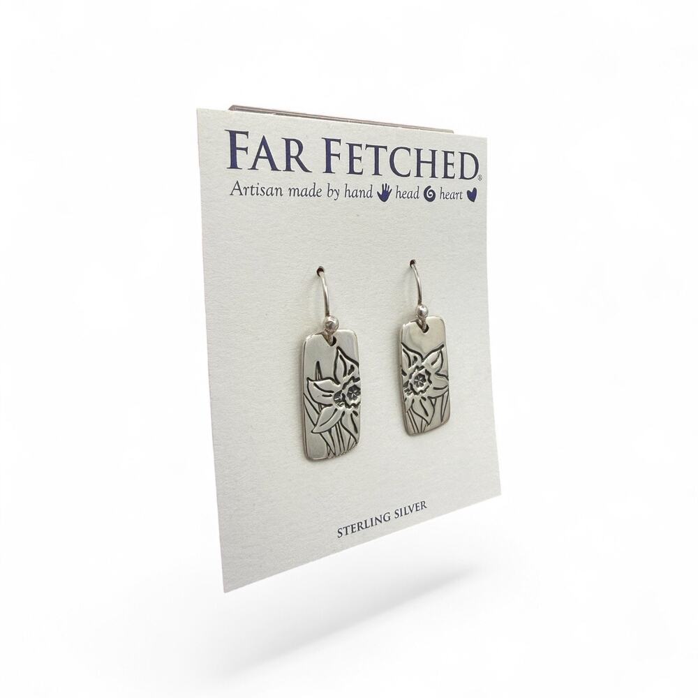 Far Fetched Daffodil Flower Dangle Earrings 925 Sterling Silver Artisan Handmade